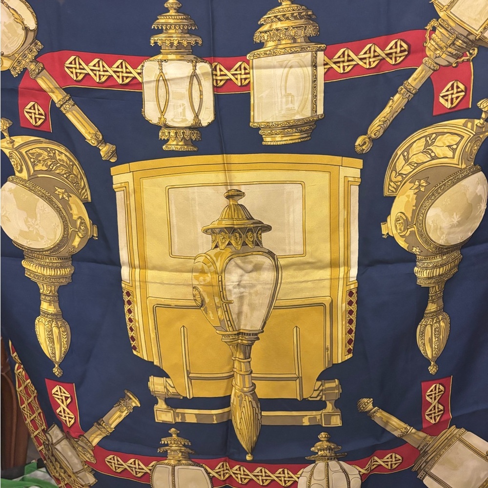 Hermes Blue and Gold Scarf
